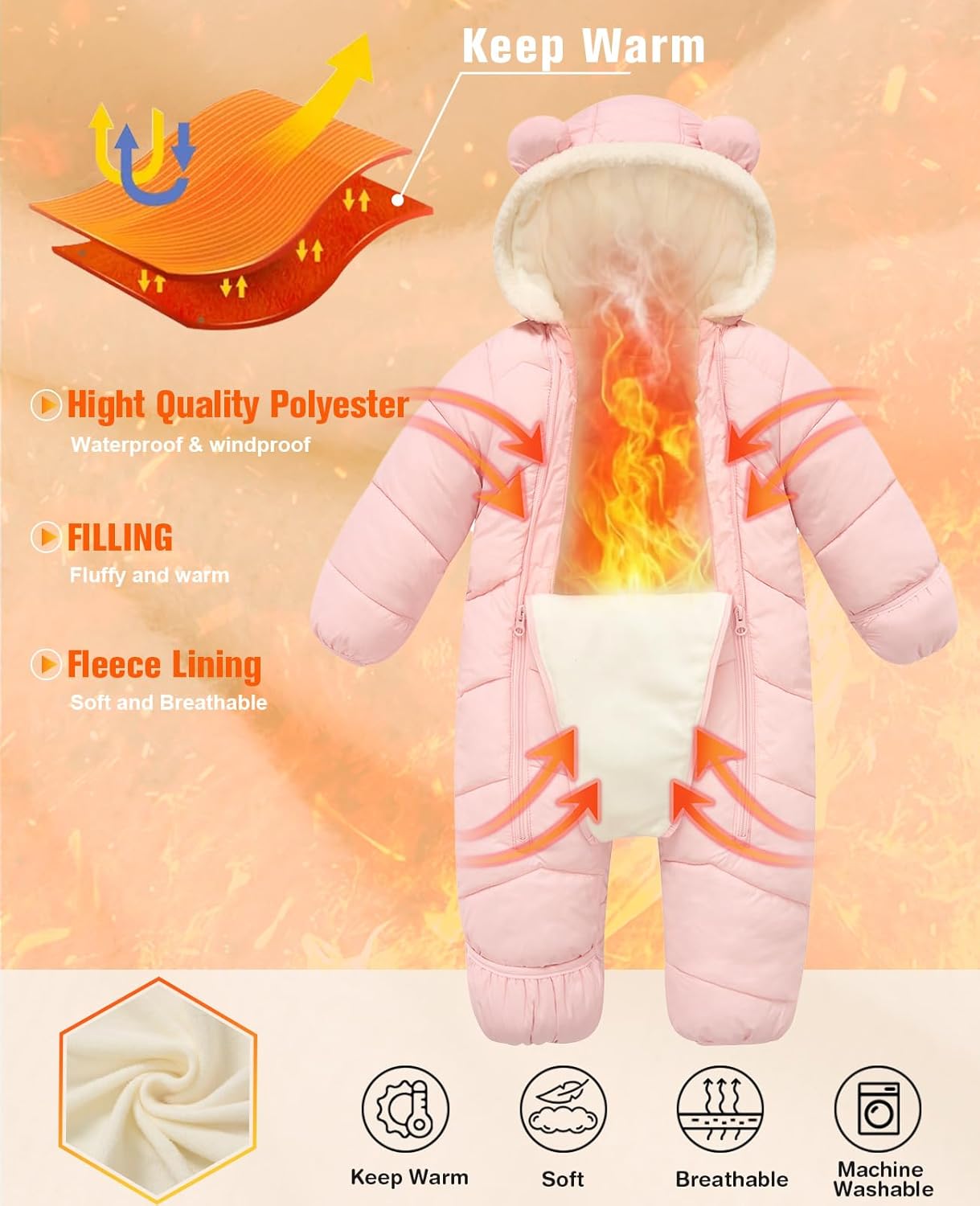 uideazone Baby Boys Girl Snowsuit Toddler Winter Coat Clothes 3-24M Infant Hooded Jumpsuit Newborn Romer Puffer - Image 6
