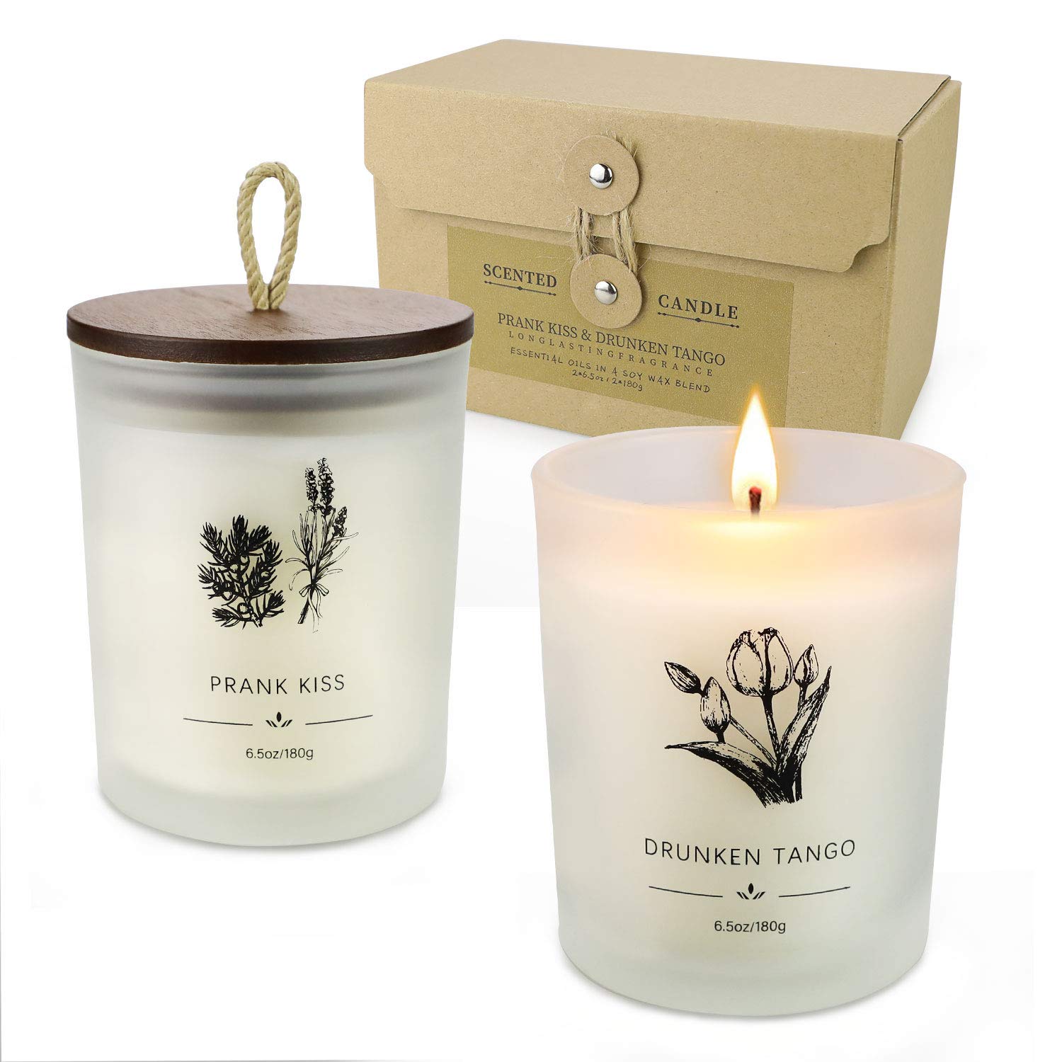 Christmas Candles, Christmas Candles Gifts for Women, 2 Pack Soy Wax Aromatherapy Candles for Birthday with Frosted Jar and Wood Lid, 6.5 oz Use 55 Hours Lavender and Mokara Candles