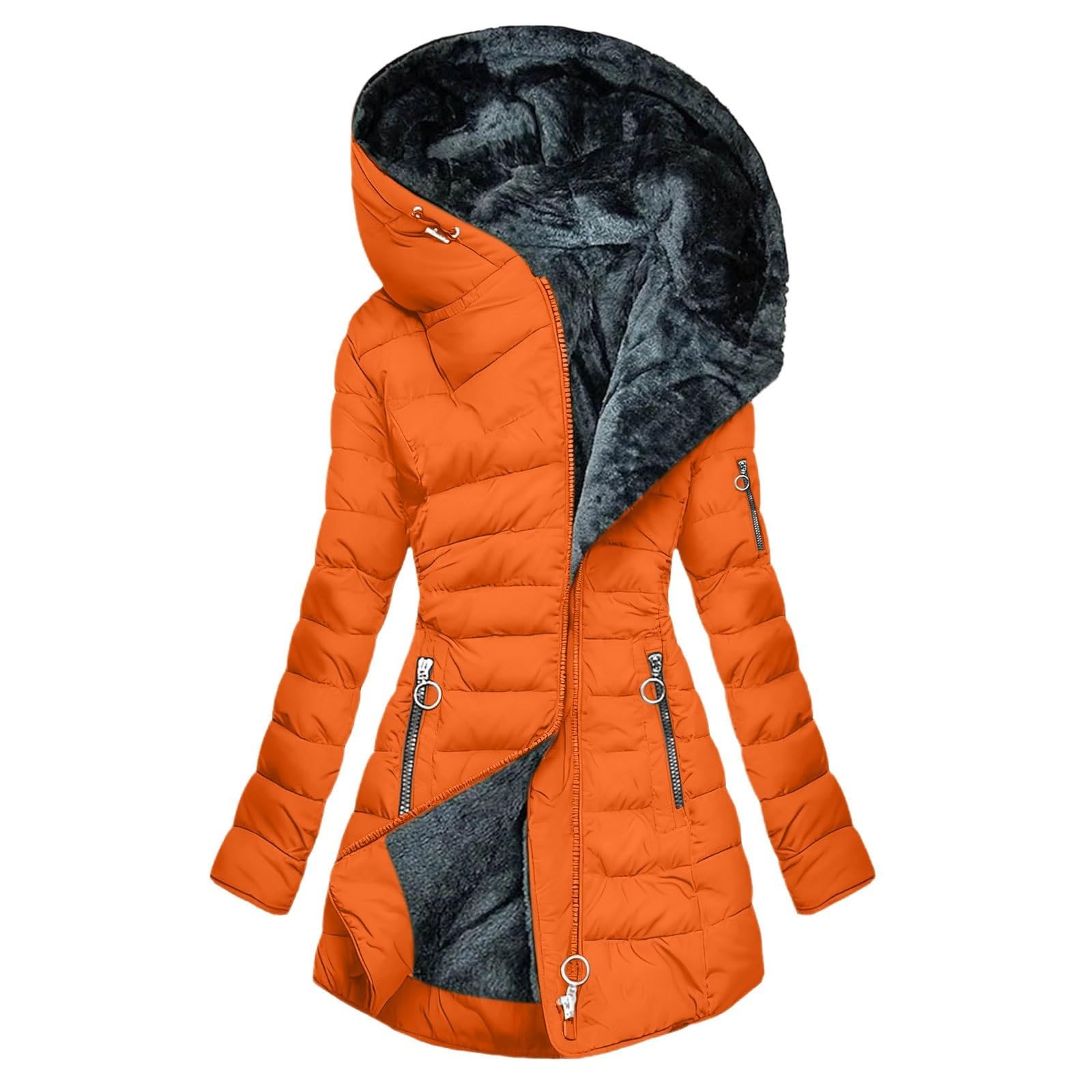 Genérico Abrigo Mujer Invierno Chaqueta Con Capucha De Piel Sintética Cálido Acolchada Cortavientos Con Bolsillos Chaquetas Impermeable Termica Ropa Para El Frio Extremo