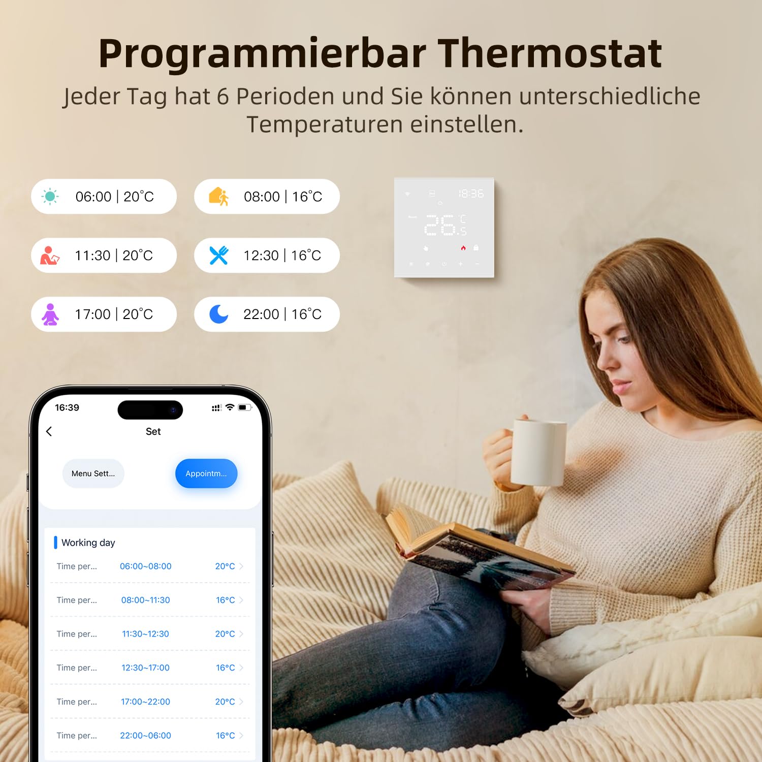 AVATTO Termostat do elektrycznego ogrzewania podłogowego, inteligentny termostat WiFi, programowalny, termostat pokojowy, kompatybilny z Alexa, Google Home i aplikacją Smart Life, pilot zdalnego