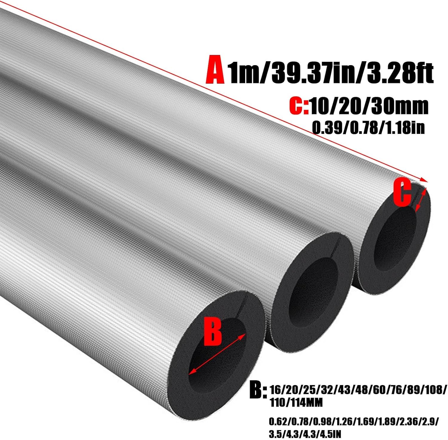 Pipe Insulation Cover 3/4''Aluminium Foil Self-Adhesive Foam Pipe Wrap Highly Insulated Foam Tube for Outdoor, AC Pipe Insulation for Central Air Conditioning and Mini Splits(219*30mm*1m)