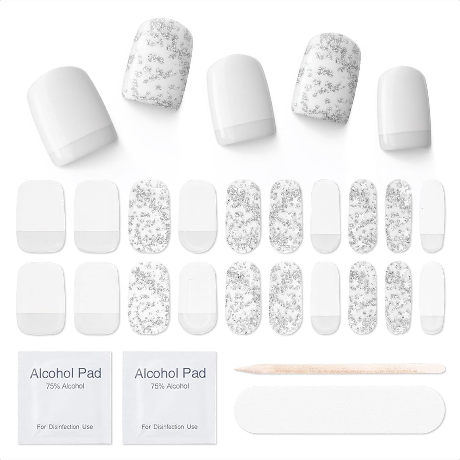 MOOYIYAN Semi Cured Gel Nail Strips|Works with Any UV/LED Lamps|20 Pcs Gel Nail Stickers|Long-Lasting Two Weeks and Easy to Apply & Remove|White