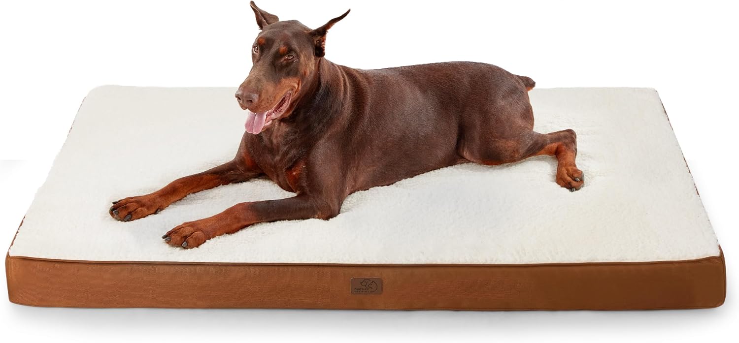 Bedsure Jumbo Dog Bed for Large Dogs - XXL Orthopedic Waterproof Dog Beds with Removable Washable Cover, Egg Crate Foam Pet Bed MatDark Khaki 54.0"L x 44.0"W x 4.0"Th Dark Khaki