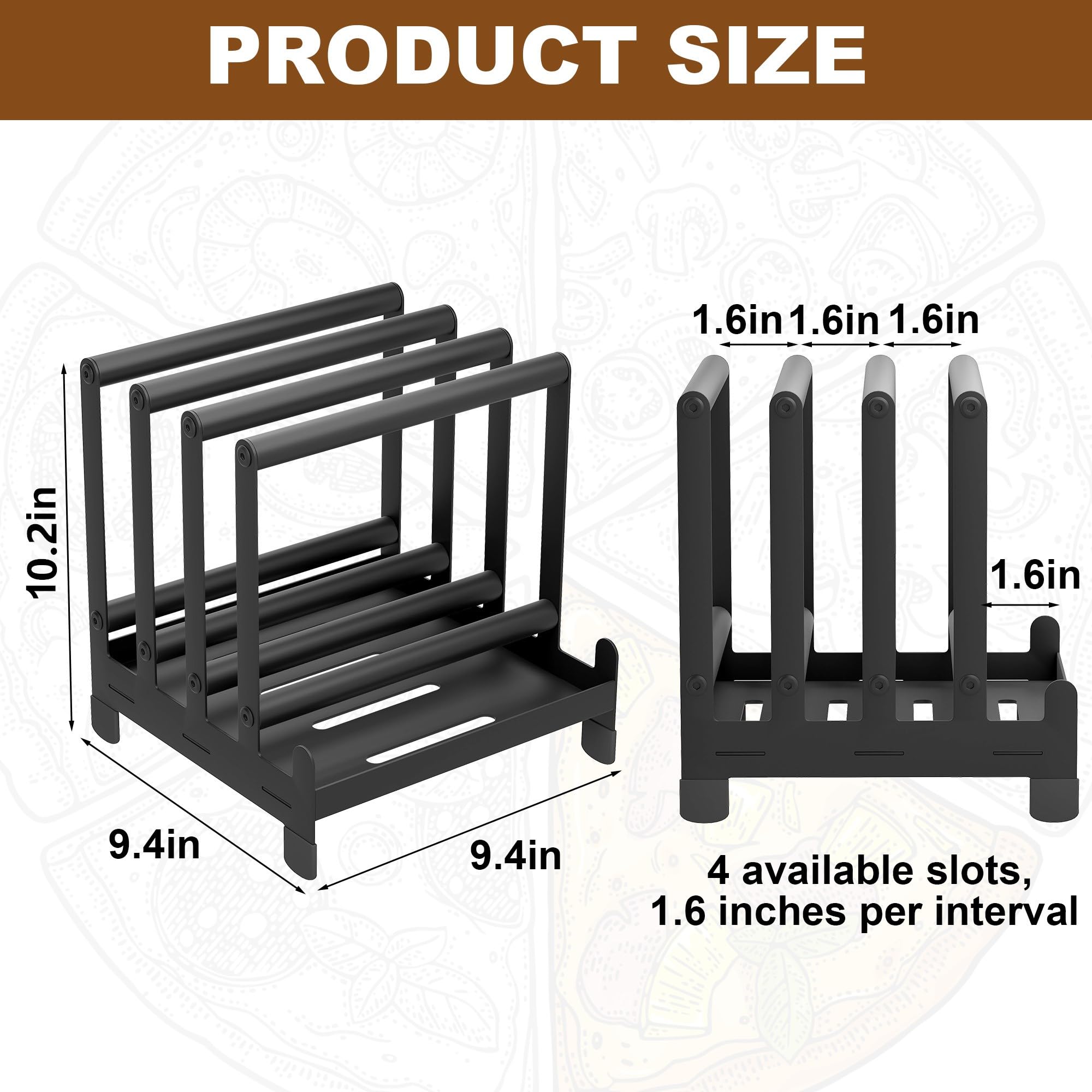 Qriocioa Pizza Peel Rack Steel 4 Available Slots Pizza Paddle Holder Rack with Non-Slip Feet for Pizza Spatula Turner Storage Organizing and Saving Space Pizza Turning Oven Accessories Black