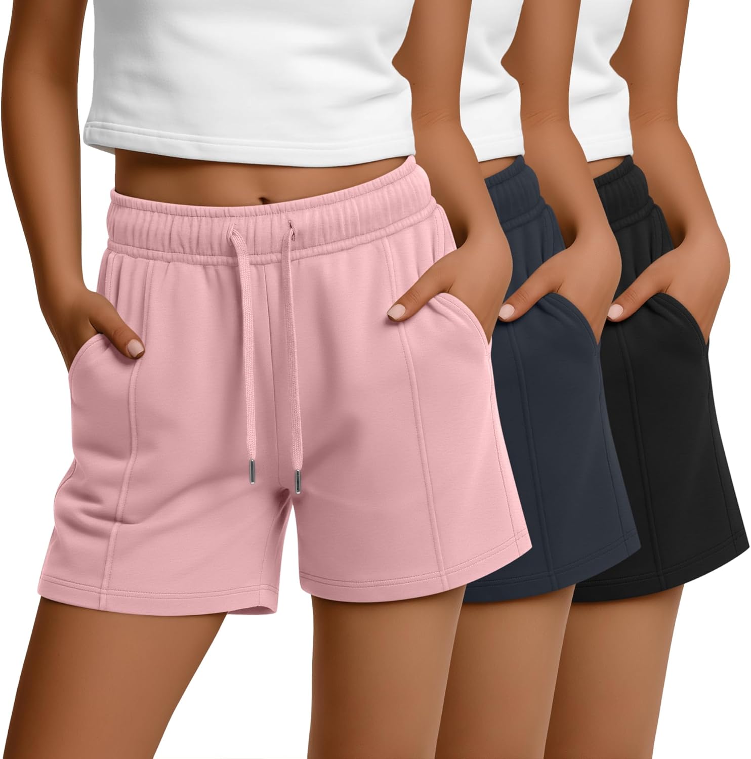 3 Pack Women's Sweat Shorts Drawstring Elastic Waist Casual Shorts Athletic Comfy Lounge Pants with Pockets