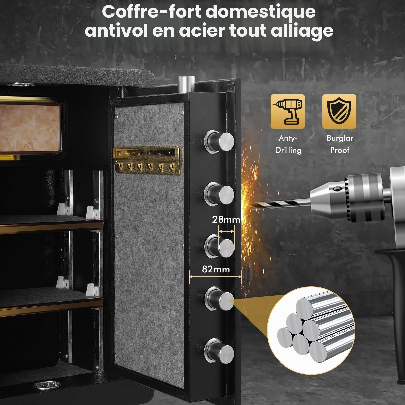 Coffre-fort 73L ignifuge étanche avec serrure à combinaison et clé numérique | Coffre-fort anti-feu anti-vol coffre-fort mural pour la maison, document et bijoux