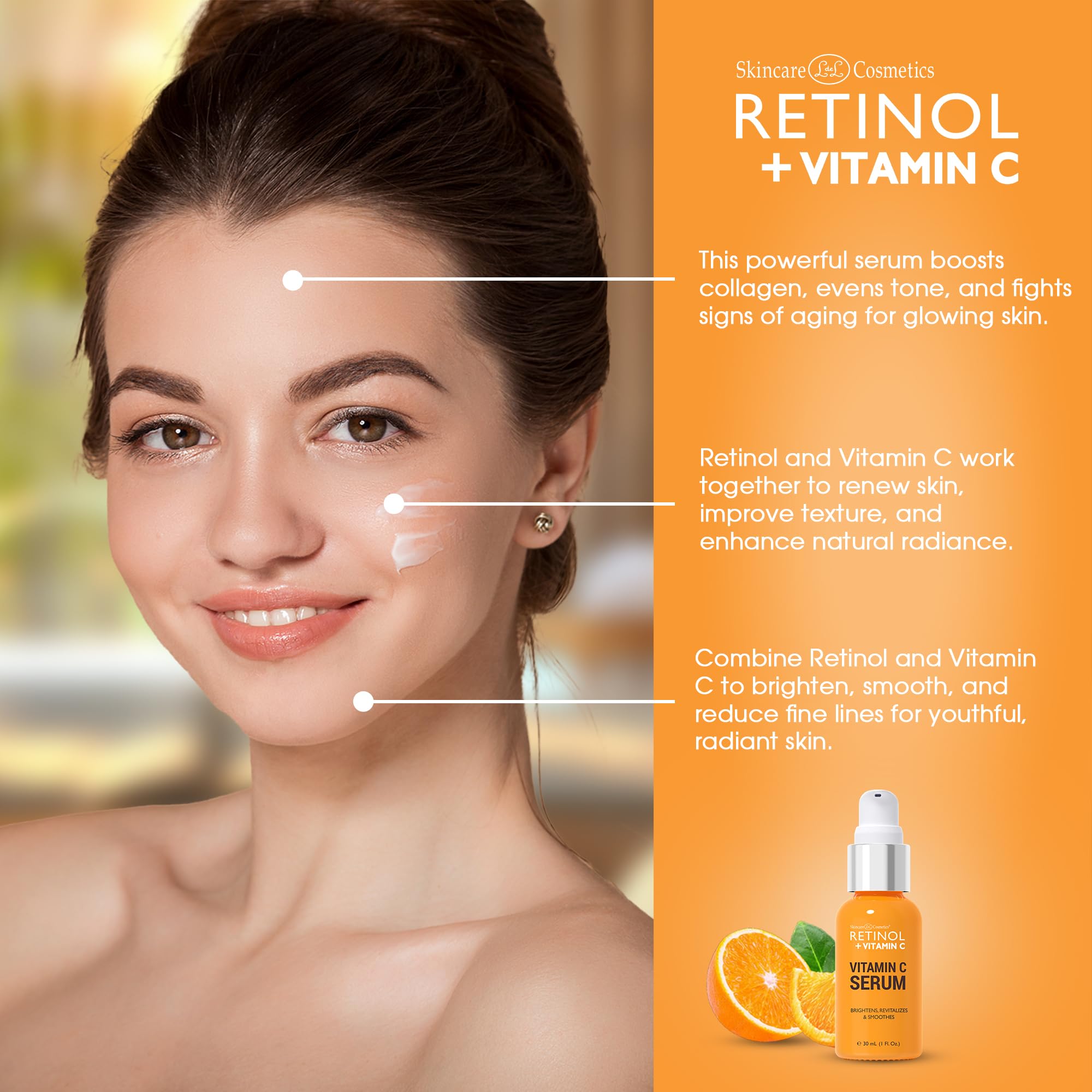 LIVAURA Retinol + Vitamin C Gesichtsserum – Anti-Aging Serum gleicht Hautton aus, mindert Linien & Falten, Sonnenschäden & dunkle Flecken, stellt Ausstrahlung her, schließt Feuchtigkeit ein – 1 fl oz