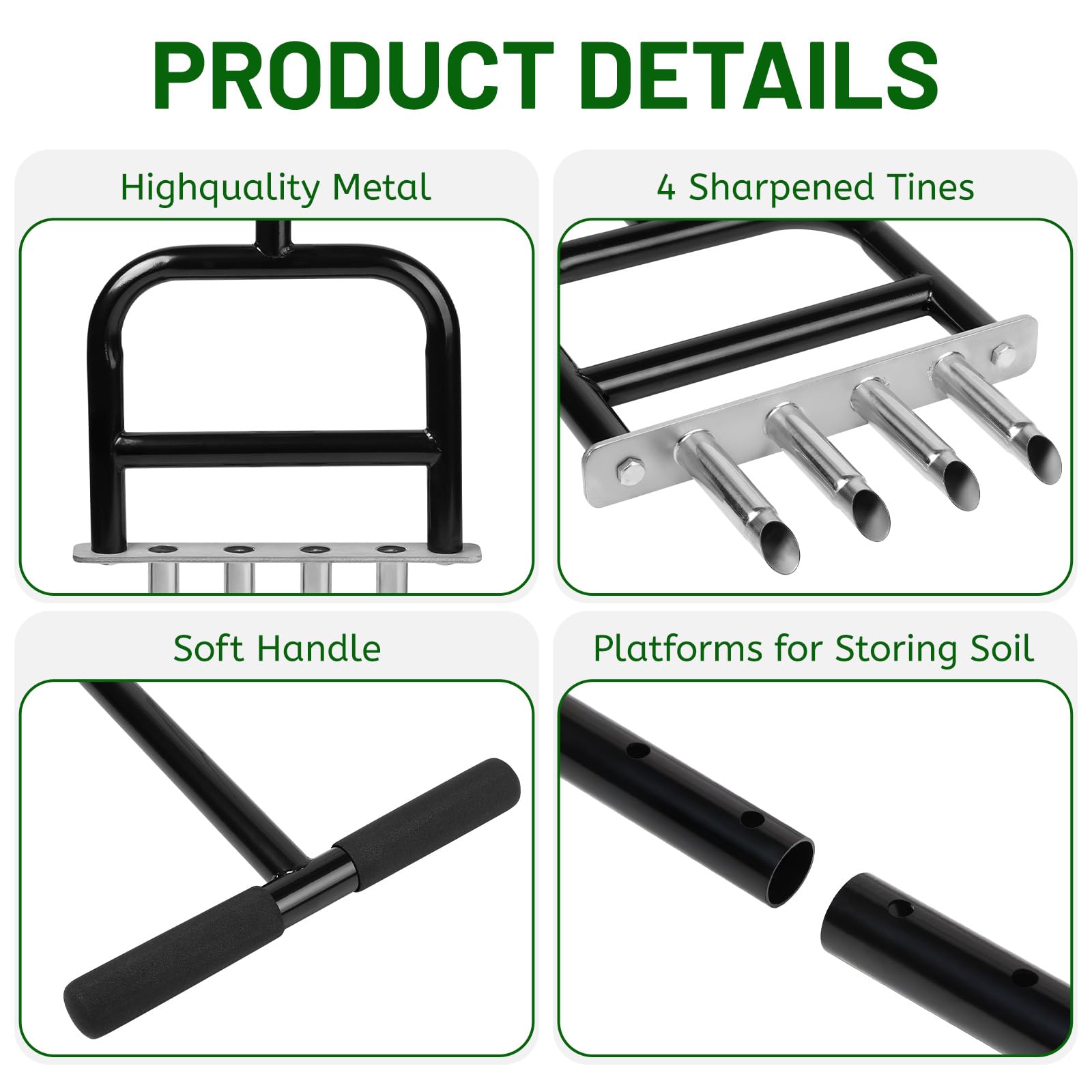 lalago 4-punktowy ręczny rozdrabniacz powietrza, ręczny wertykulator 93 cm, napowietrzanie trawnika widełki widełki kablowe, dzięcioł trawnikowy, rozdrabnianie gleby i ulepszanie trawnika