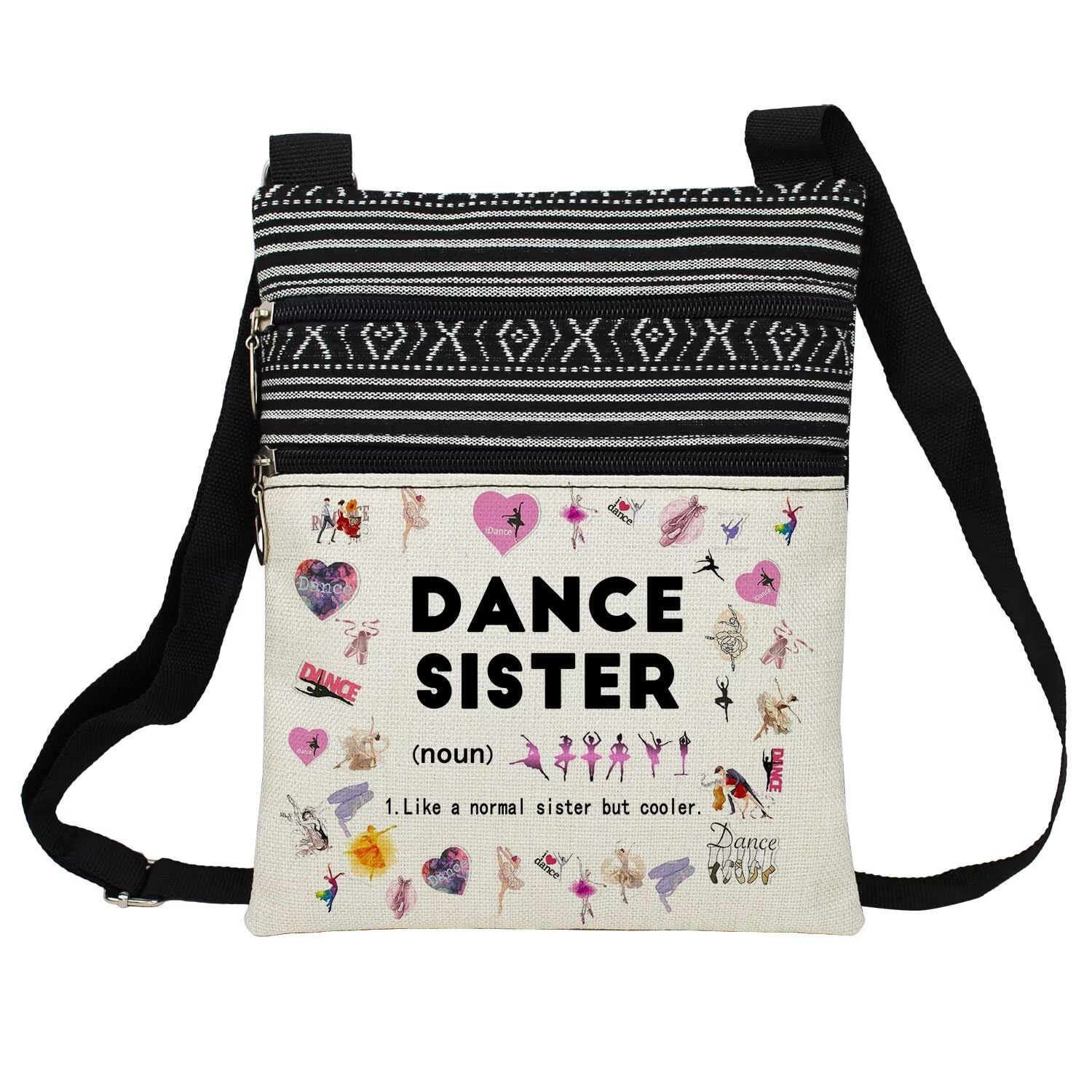 Dance Sister Messenger Bag Small Ethnic Pattern Printed Adjustable Strap Crossbody Zipper Bag Phone Bag Wallet Cute Shoulder Handbag for Dancers Dance Lovers Teammates Women