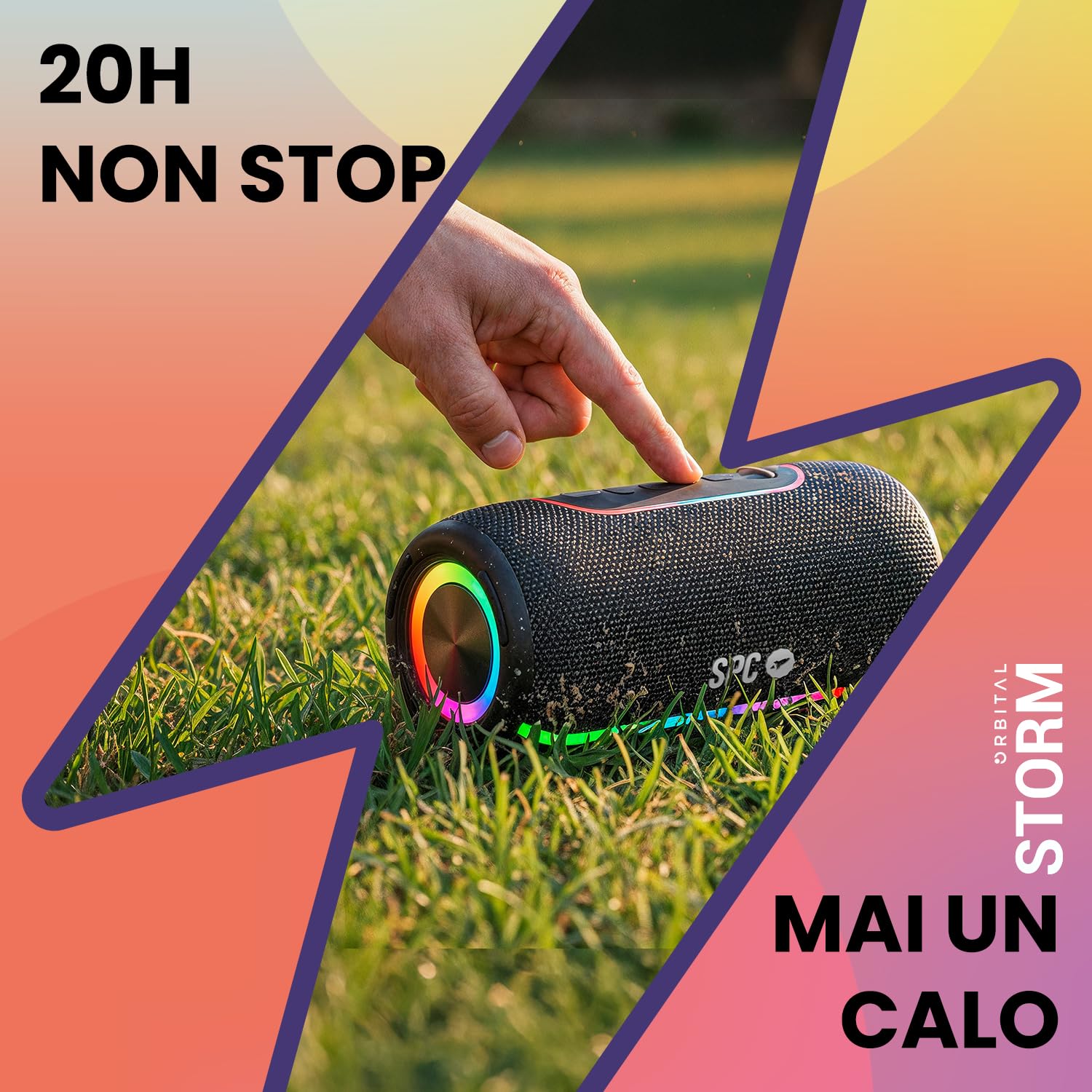 SPC Orbital Storm – Altoparlante Bluetooth portatile 60 W con luce LED a 360° | Durata batteria fino a 20 ore| Impermeabile IPX6 | True Wireless | USB, microSD e jack da 3,5 mm | Cinghia altoparlante