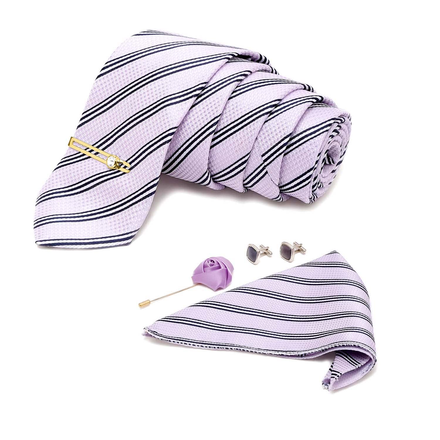 louis stitch Mens Lavender Italian Silk Necktie Set Incl Pocket Square Cufflinks Golden Tiepin Brooch American Style Formal Tie Gift Set for Men (VO03GP)-picture-13