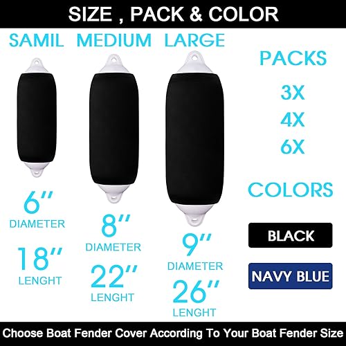 Miniatura 5 de XMK Fundas para guardabarros de barco de 6 x 18 pulgadas, 8 x 22 pulgadas, 9 x 26 pulgadas, fundas de forro polar para guardabarros para parachoques