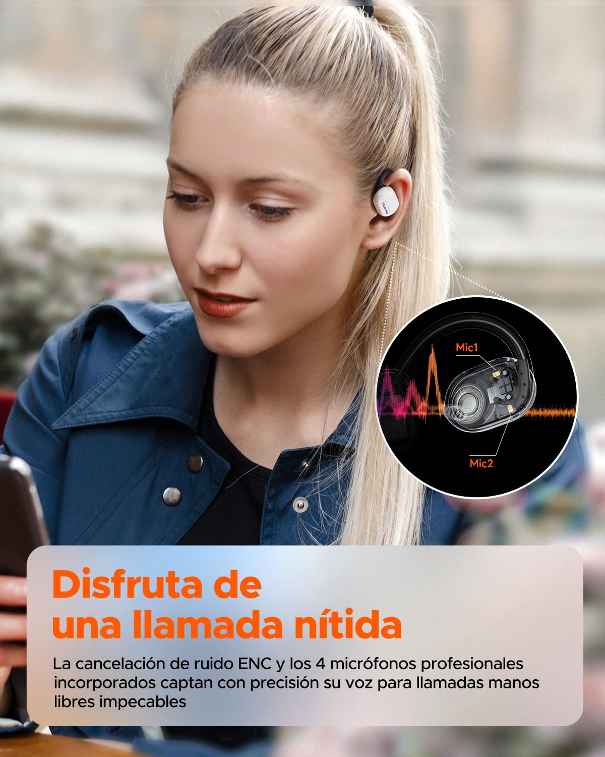 truefree O1 Auriculares de Oreja Abierta, Deportivos Bluetooth 5.3 | Conducción de Aire, 4 Mic Llamadas Claras, Conductores de 16,2 mm, 45 Horas de Reproducción, Blanco