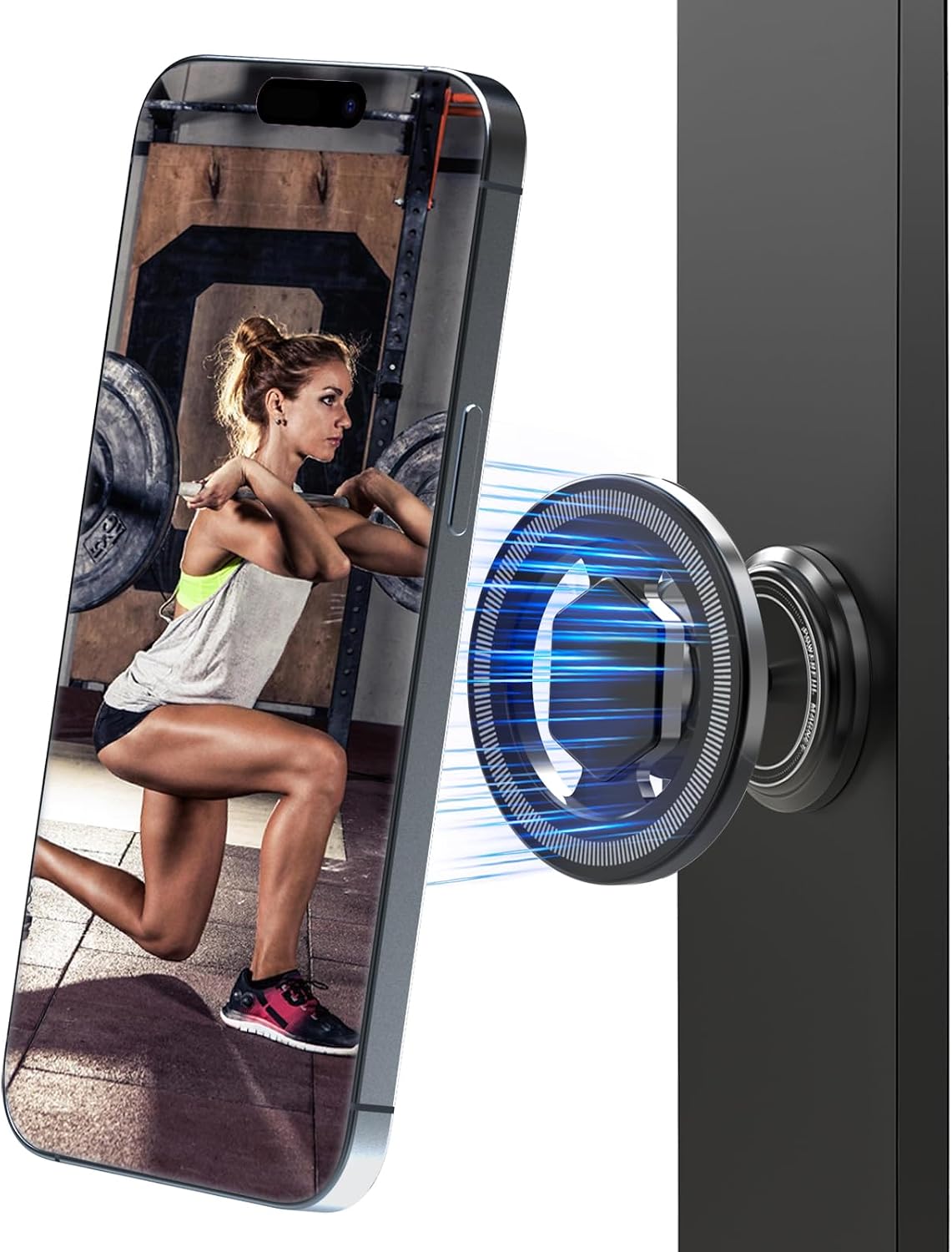 Gym Magnetic Phone Holder,360°Adjustable mag-Safe Gym Phone Holder Magnet for Gym Accessories Attach to Metal Surface for iPhone 12 or Later