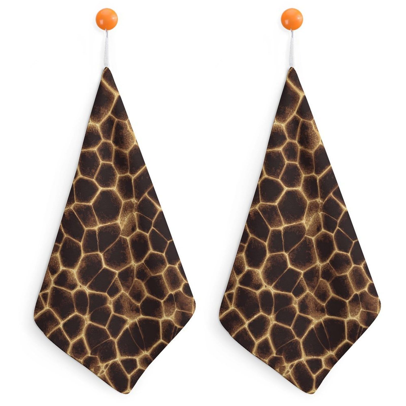 Jubonexis Tortoise Shell Brown Small Hand Towel with Hanging Loop 2 PCS Absorbent Soft Wash Cloth for Kitchen Bathroom