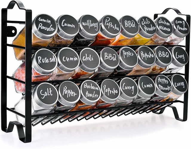 Miorkly Spice Rack Free Standing, Spice Rack Available for Inside Cupboard | Inside Drawer 3 Tier Spice Rack Organiser for Spice Storage, Seasoning Organizer Spice Shelf