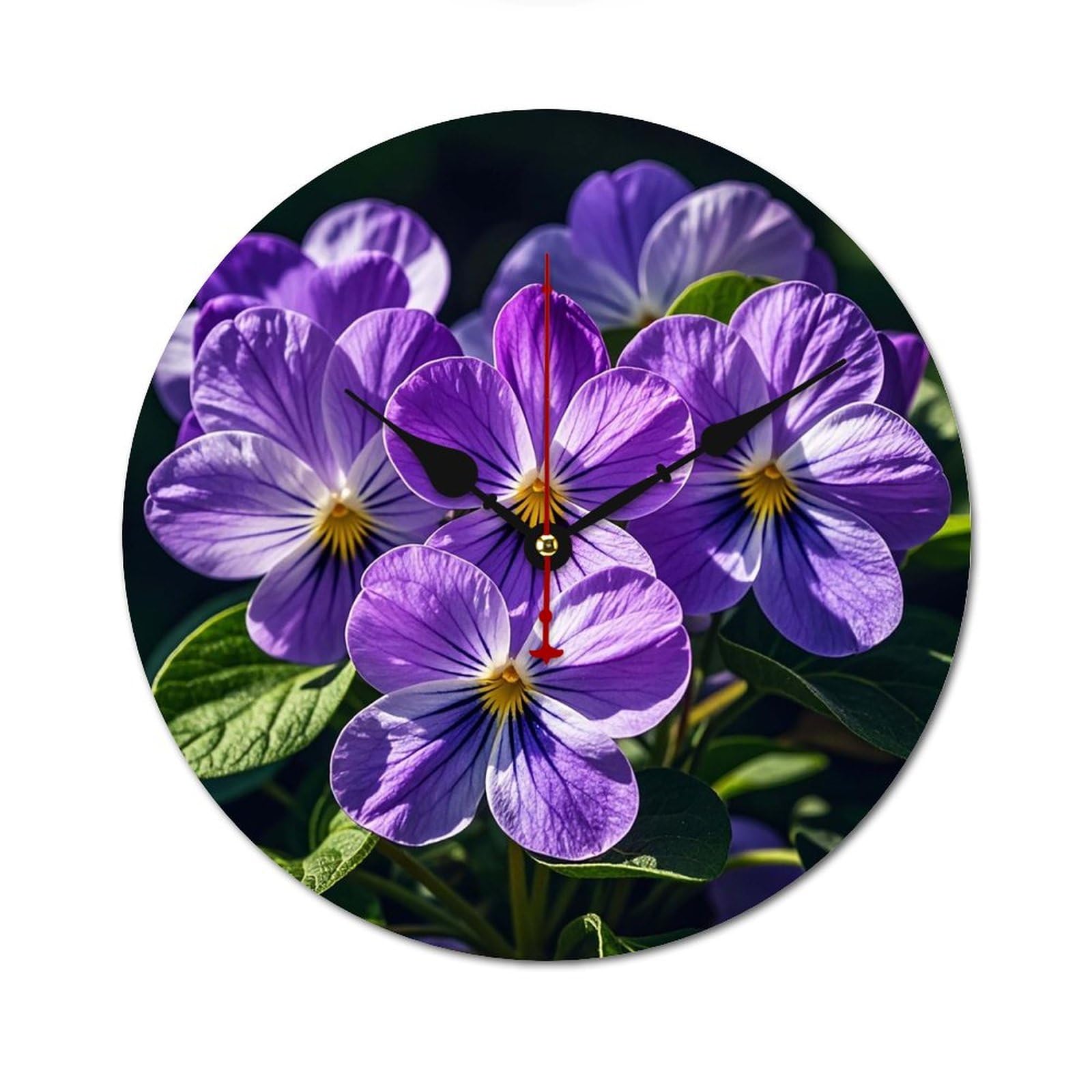 Horloge murale sans tic-tac en bois fleur violette pour bien dormir