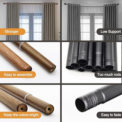 Miniatura 6 de QITERI Barra de cortina de 1 pulgada, barra de cortina de ventana individual con tratamiento decorativo de madera, remates cuadrados, grano de