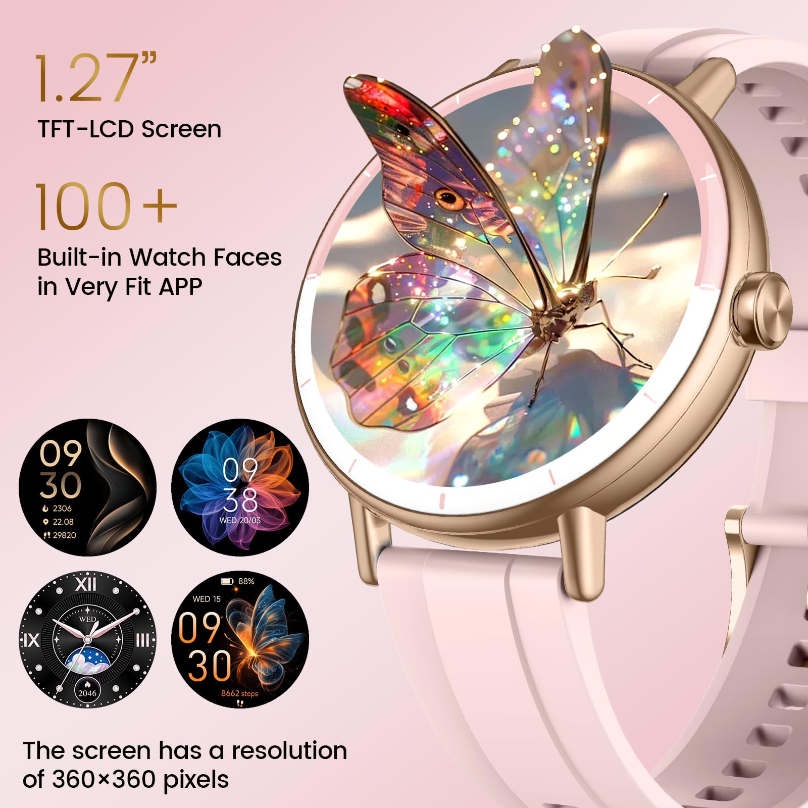 Reloj Inteligente Mujer, 1.27" HD Smartwatch Mujer con Llamadas Bluetooth, 2026 Smart Watch con Pulsómetro/Monitor de Sueño/Podómetro, IP68 Pulsera Actividad con 110+ Modos Deportivos para Android iOS — view 6