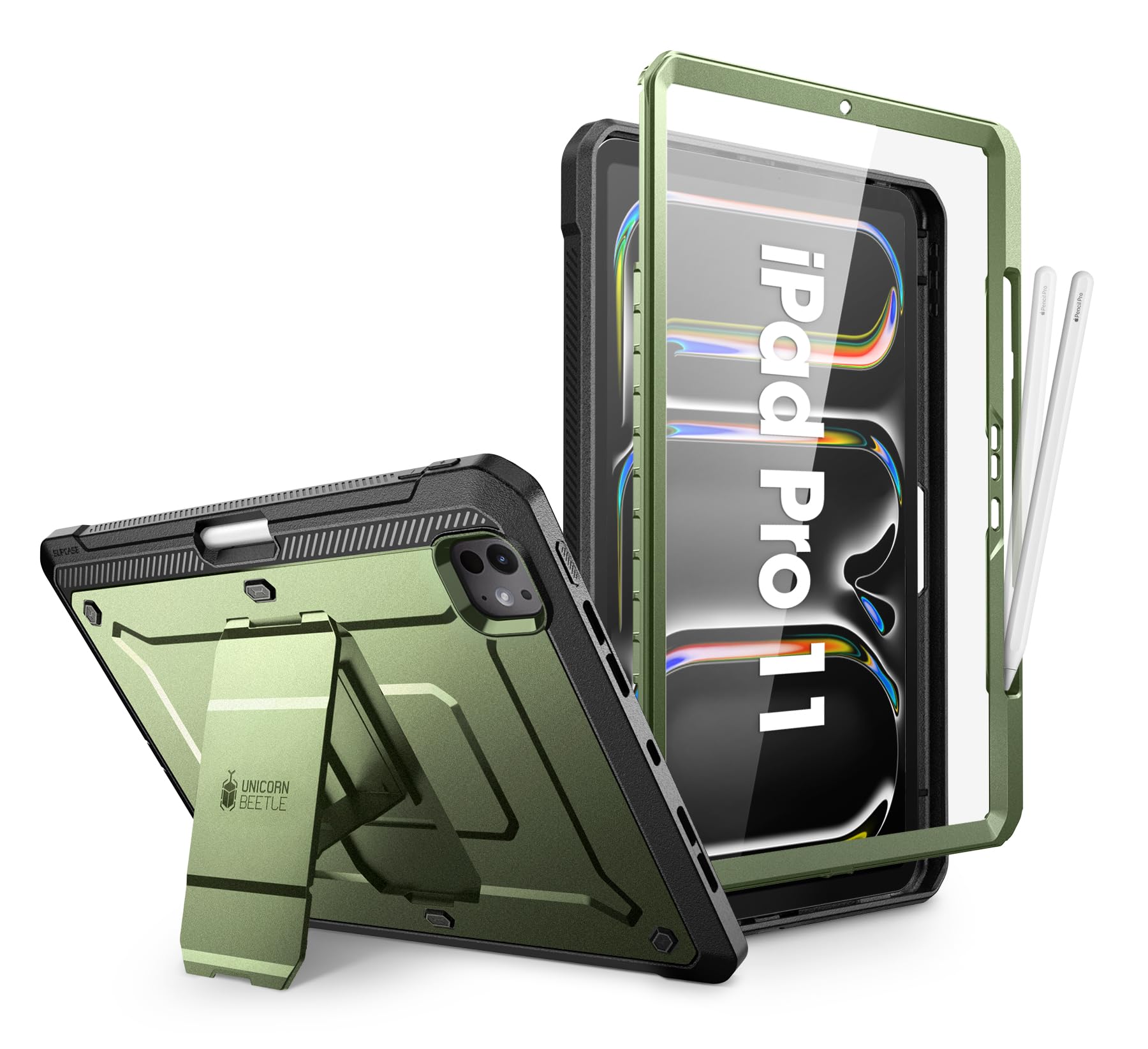 SUPCASEfor iPad Pro 11 Inch Case M4 2024 5th Generation with Pencil Holder (Unicorn Beetle Pro), [Built-in Screen Protector & Stand] Full-Body Rugged Cover for iPad Pro 11 Inch M4 2024 5th Gen,Guldan