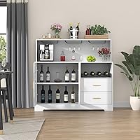 Vista 8 de Armario de bar para el hogar con luz LED, gabinete de barra de café con estante para vino y copas, gabinetes de vino con gabinete de almacenamiento