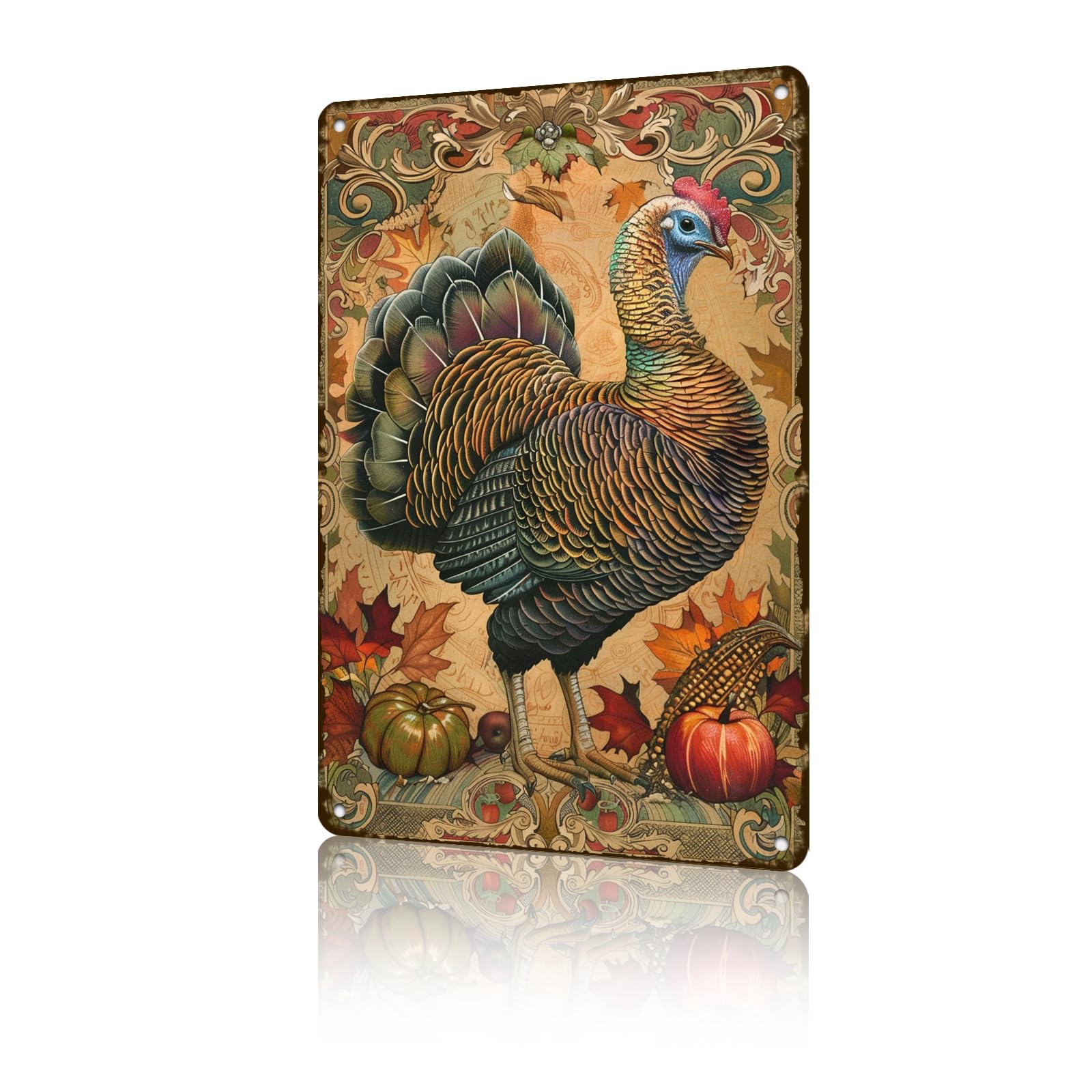 Anceky Happy Thanksgiving Turkey Tin Signs Vintage Metal Sign Retro Wall Decor for Garage Home Yard Bar Cafe Fence 12×8 Inch
