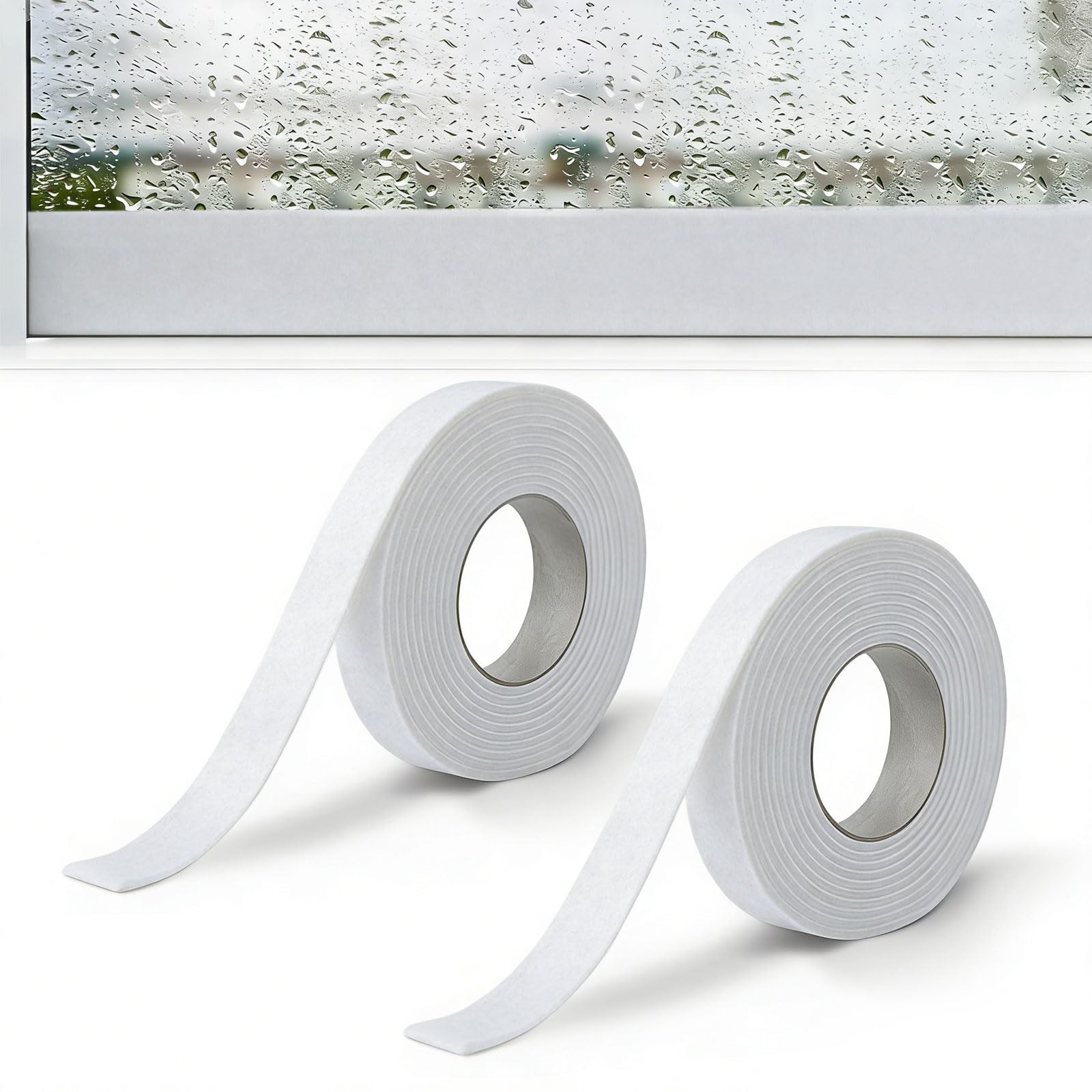 2Roll Condensation Absorbers Strip, 3CM x 0.5CM x 4M Self Adhesive Felt Window Strip, Reusable Moisture Absorbing Tape for Windowsills, Glass, Doors & Air Conditioners (White, 3cm x 4m)