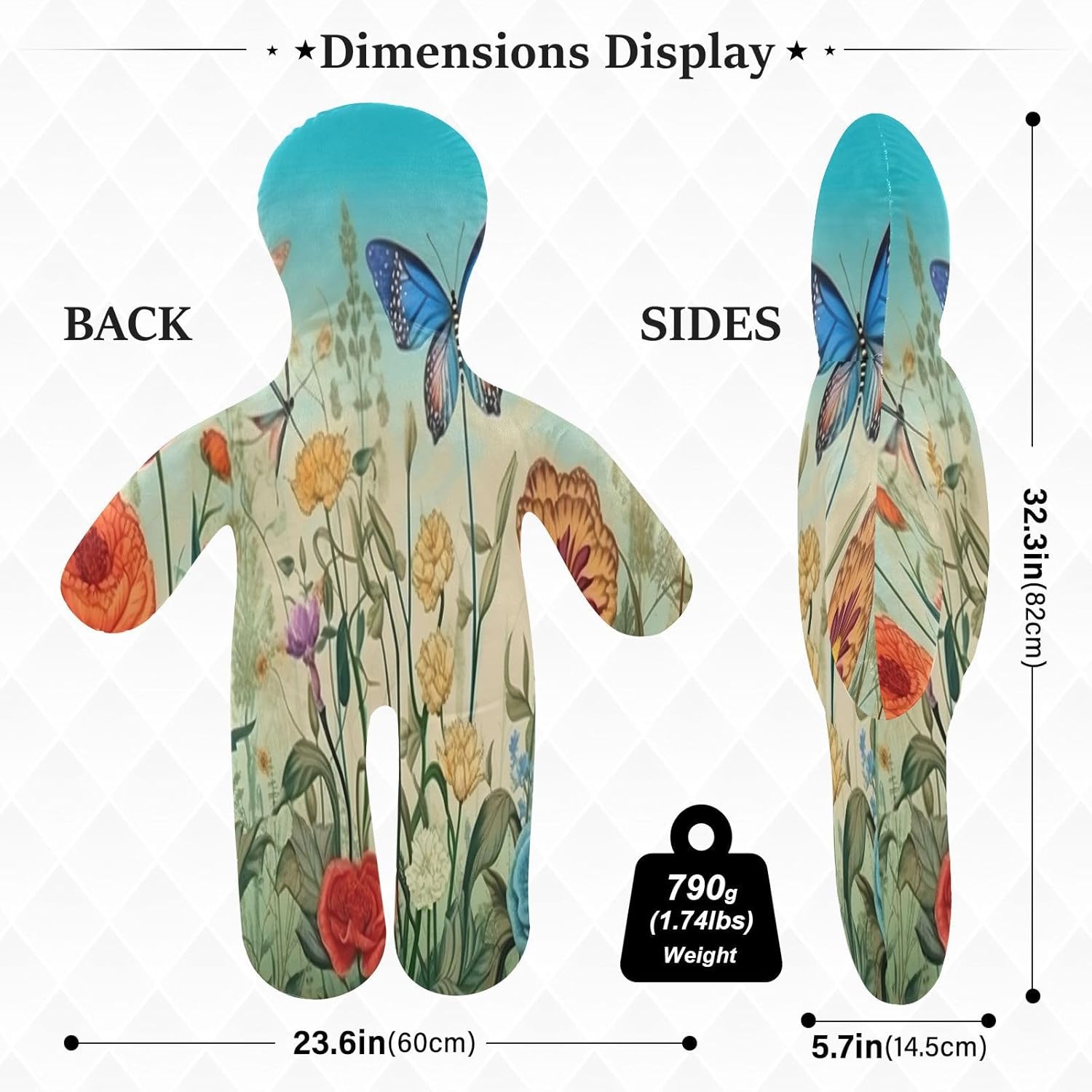 Wildflowers22 Human-Shaped Pillow Soft Body Pillows Washable Velvet Pillows for Anxiety Relief Sleeping Cuddling & Support