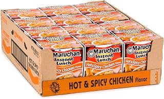 Maruchan Hot & Spicy Chicken Instant Lunch Ramen Cups, 2.25oz, 12-Pack - Quick 3-Min Fiery Flavor Noodles