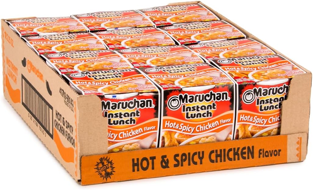 Instant Lunch Hot & Spicy Chicken, Ramen Noodle Soup, Microwaveable Meal, 2.25 Oz, 12 Count