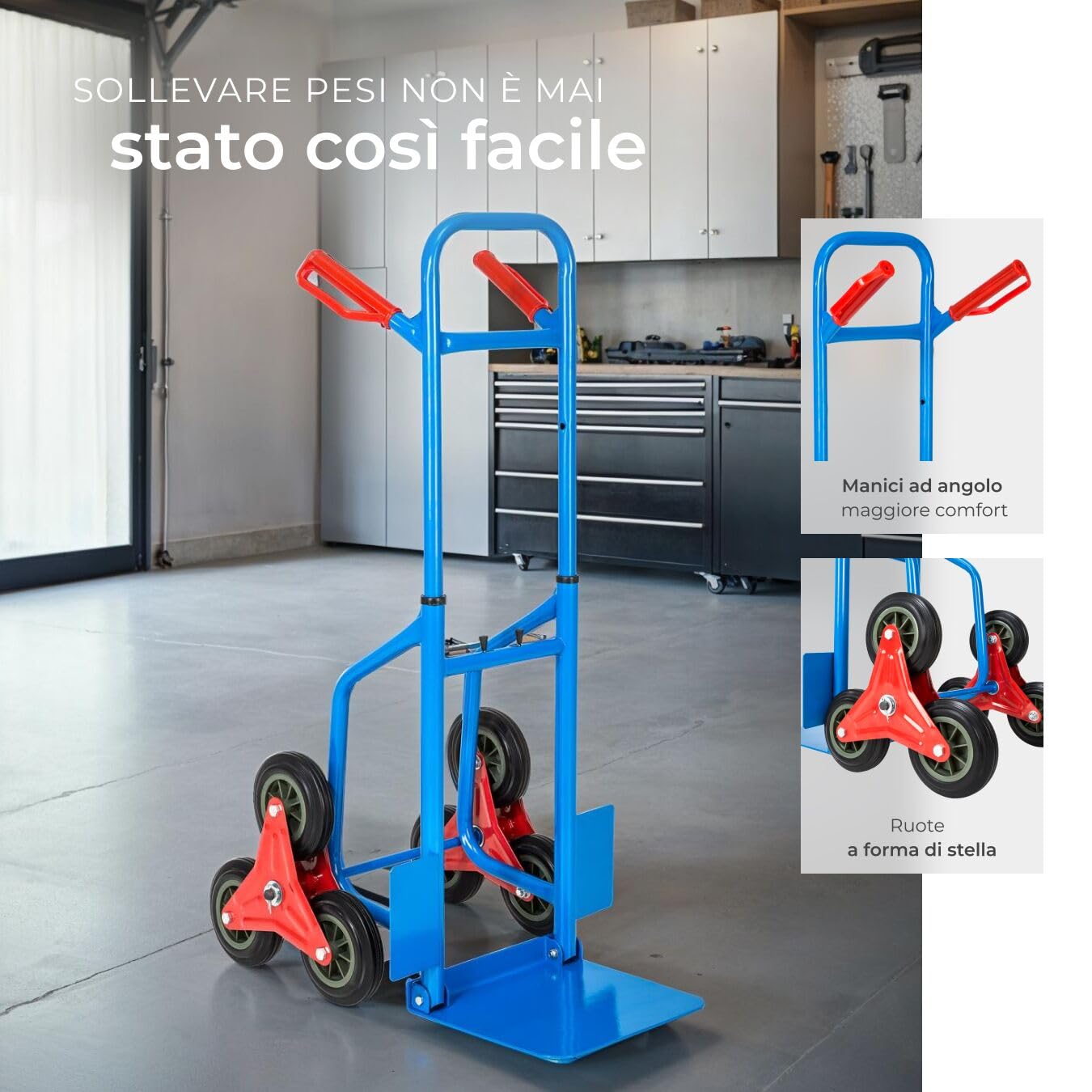 tectake® Carrello Saliscale con Ruote Portatutto in Acciaio, Capacità Max 200 kg Carrello Portapacchi Per Scale Montascale, Carrellino Trasporto Lavatrici ed Elettrodomestici, Trolley Pieghevole