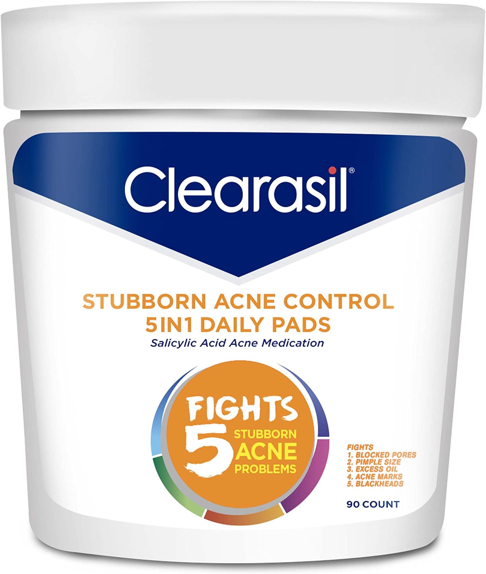 Stubborn Acne Control 5in1 Daily Facial Cleansing Pads, with Salicylic Acid Acne Treatment Medicine, 90 Count