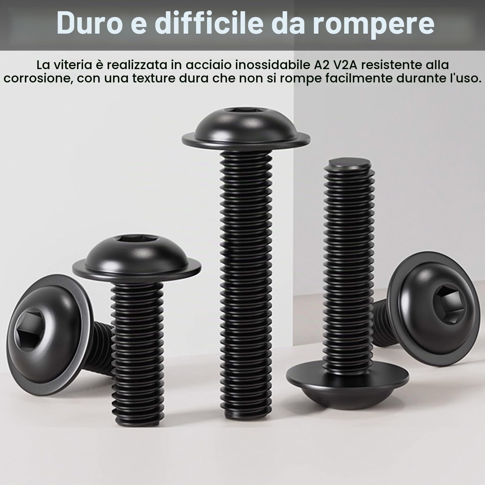 10 Pezzi Viti a Testa Bombata con Esagono Incassato M5x12 mm, Acciaio Inossidabile A2 V2A Ossido Nero, Set di Bulloni con Dadi Esagonali e Rondelle Elastiche