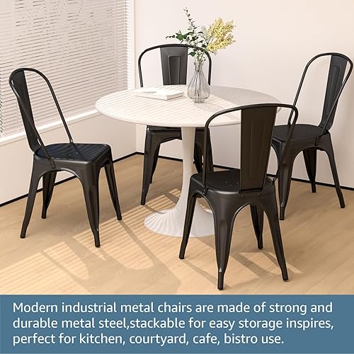 Miniatura 5 de V&LX Sillas de metal de 33 pulgadas, sillas de comedor de cocina estilo envejecido, sillas laterales apilables con respaldo, juego de 4, color negro