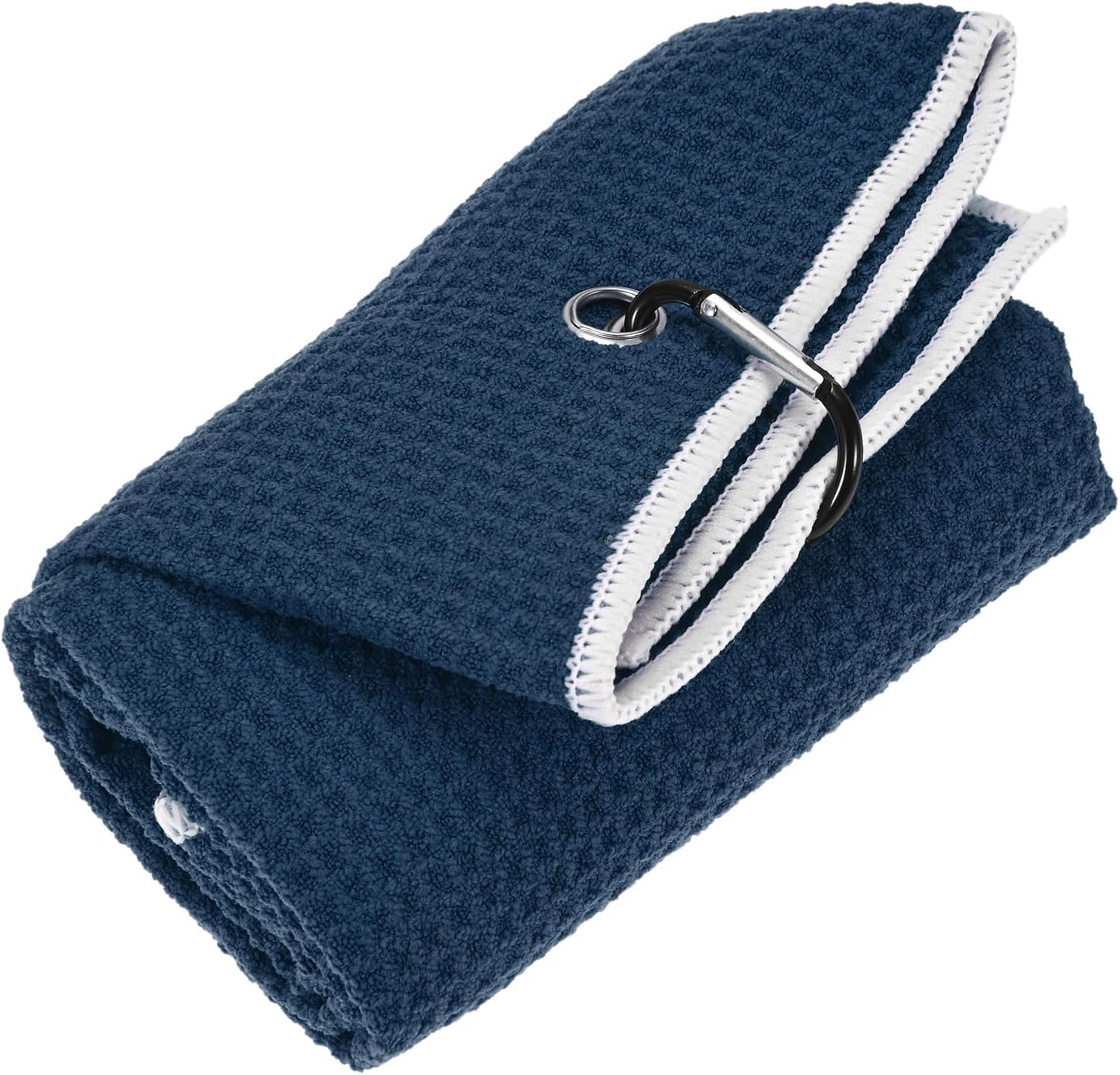 24 in x 16 in Golf Towel - Tri-Fold Microfiber Waffle Pattern Golf Towel Portable Strong Water Absorption with Lock Clip Use for Cleaning Ball & Ball Club & Bag - [Navy Blue]