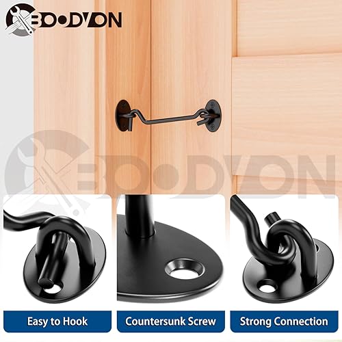 Miniatura 3 de Gancho y pestillo de ojo de 4 pulgadas, pestillo de privacidad para puerta correderapuerta de granero, cerradura de puerta corredera negra con