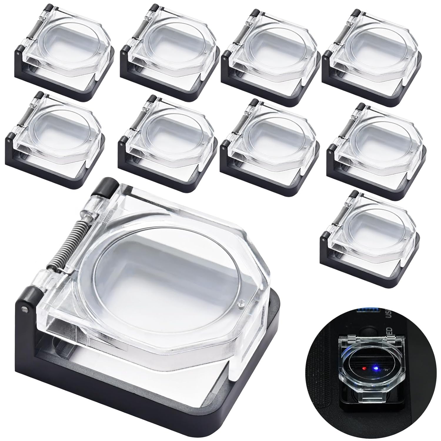 (10 Pcs) Power Push Button Switch Cover Collision Resistant Dustproof Safety Protector for 39 * 34mm Mounting Hole Computer PC Desktop Momentary