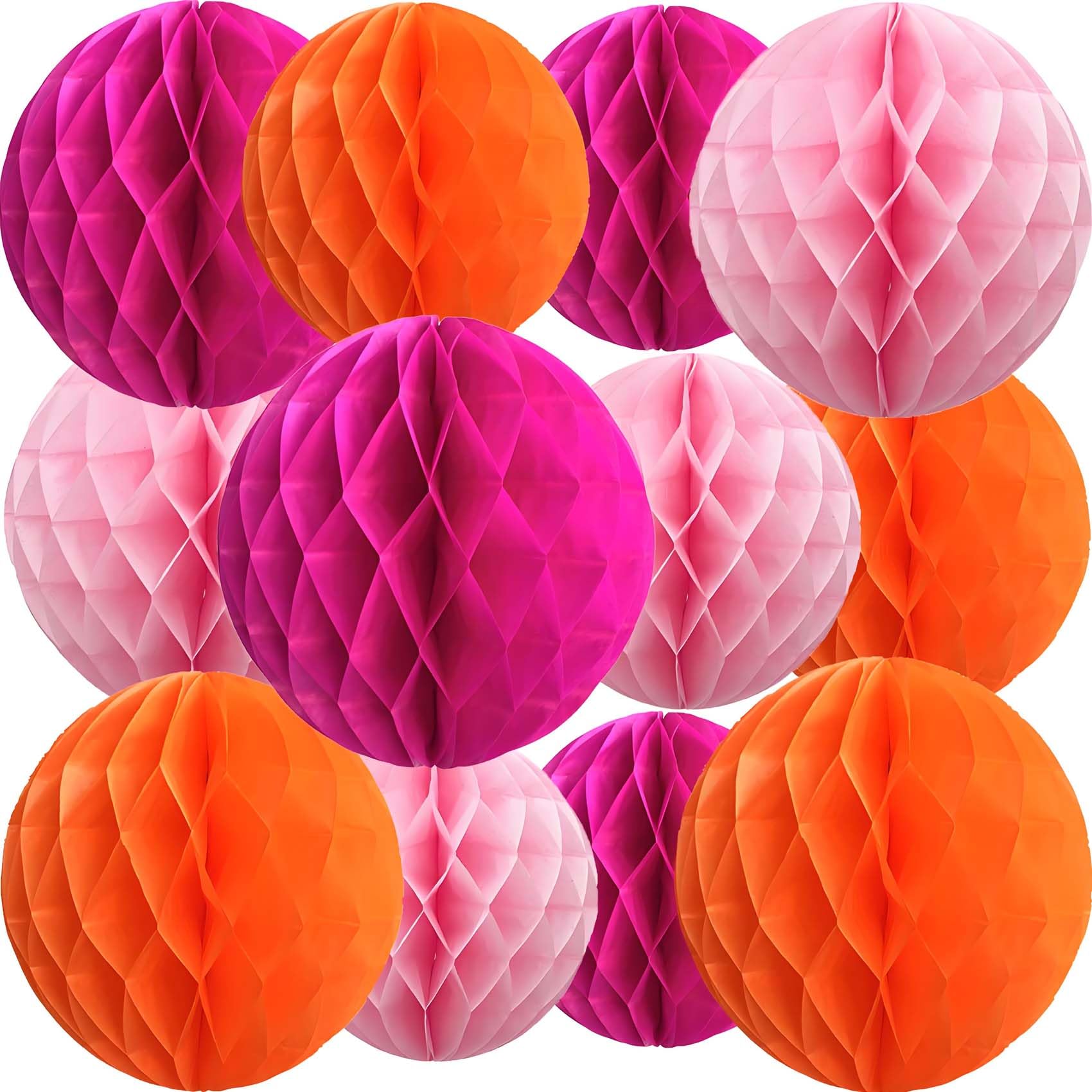 KUNYYI Orange and Pink Paper Honeycomb Flower Balls-12 Pcs 6