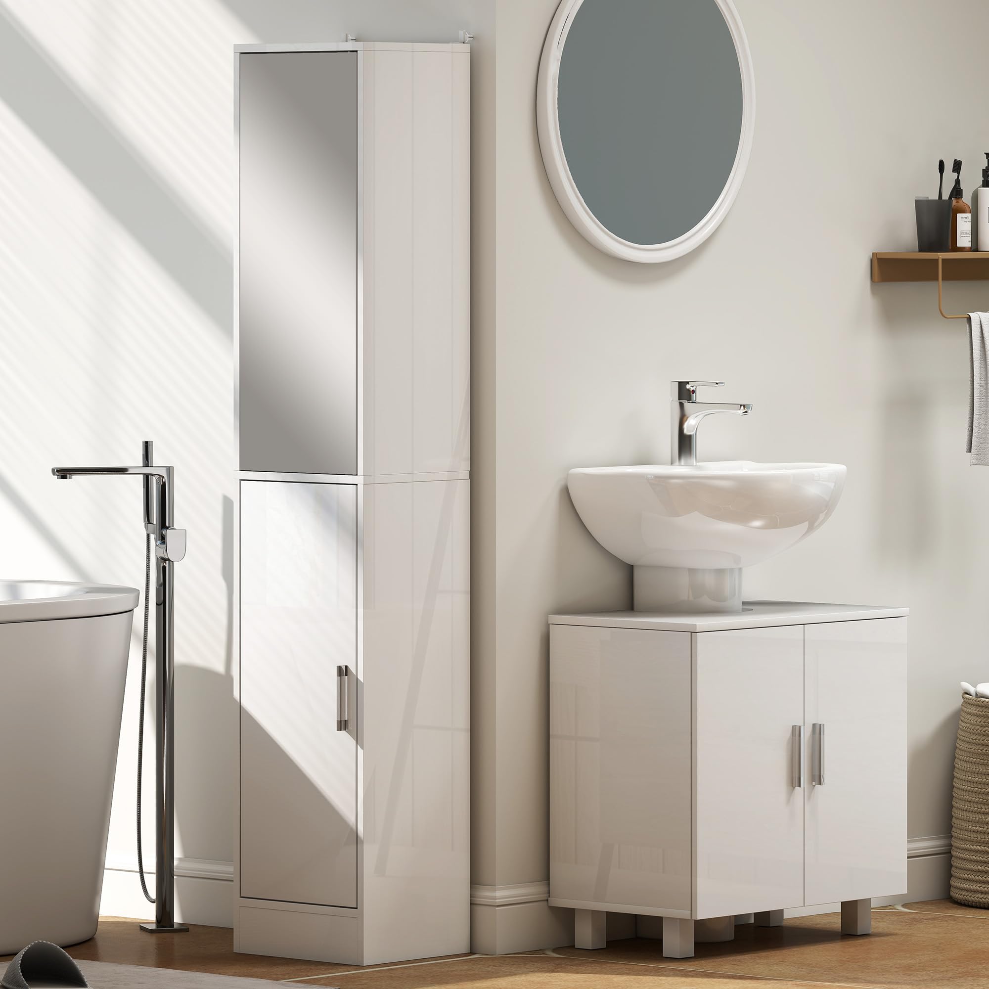 HOMCOM Mueble para Debajo del Lavabo Mueble bajo Lavabo Mueble de Lavabo con Pie con 2 Puertas 2 Estantes y Sistema Antivuelco para Cuarto Baño 60x35x60 cm Blanco