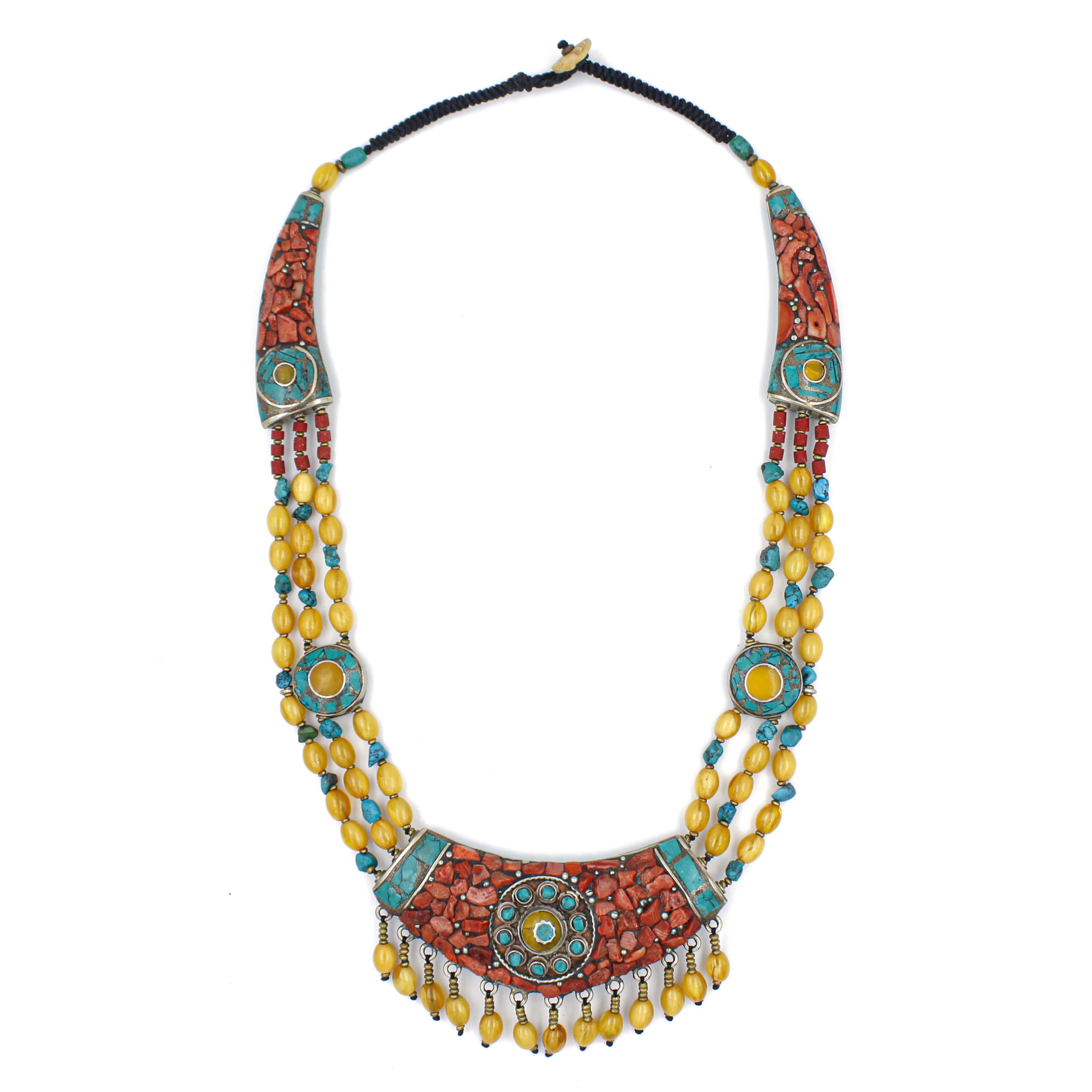 Collana Bib Etnica Boho Statement Ambra Turchese Corallo