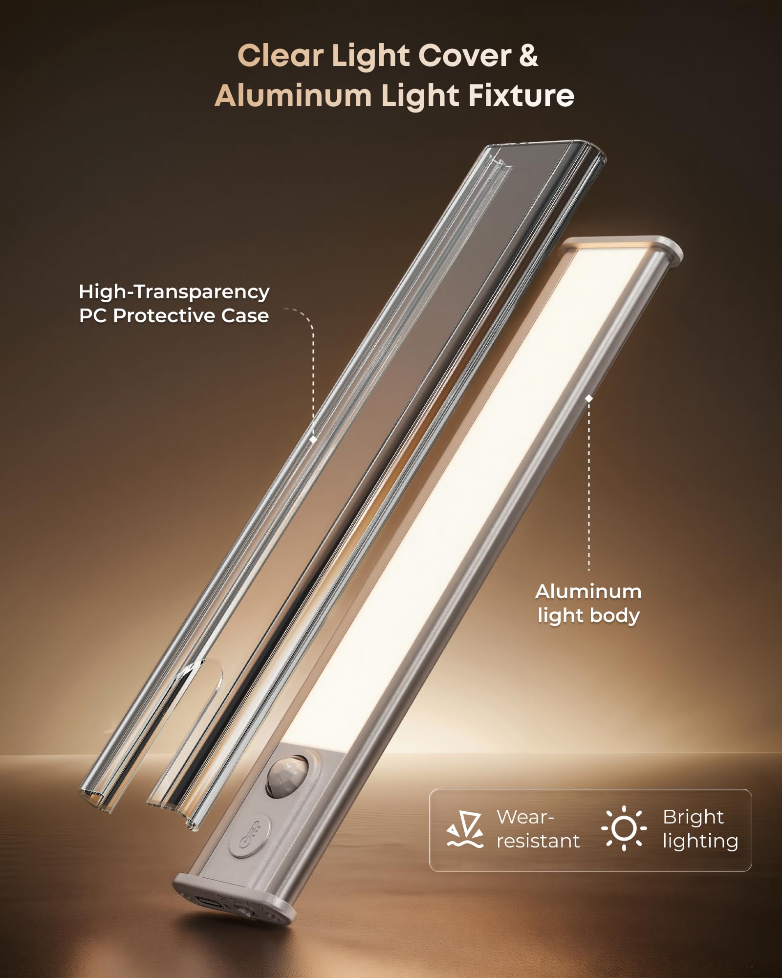 LROLTEF Schrankbeleuchtung Led mit Bewegungsmelder 40cm Silber