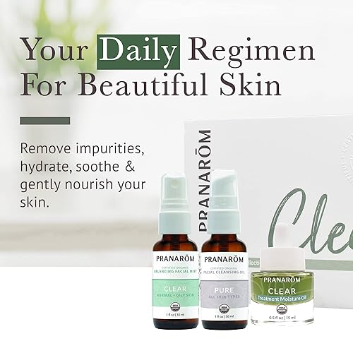 Miniatura 4 de Pranarom Skincare Collection - Juego de aceite esencial 100% puro y orgánico de limpieza facial, aceite hidratante y niebla facial (kit transparente