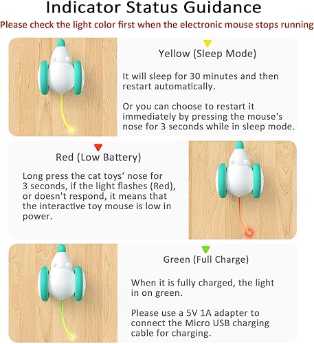 Miniatura 4 de POYAMOC Juguetes interactivos para gatos de interior, juguetes automáticos para ejercicio de mascotas con luces LED y sonido chirriante de ratón,
