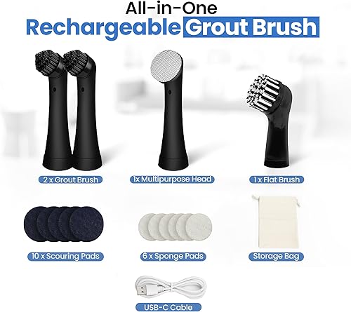 Miniatura 2 de Beest GroutCare 14000 - Cepillo de limpieza eléctrico recargable con 4 cabezales reemplazables, doble velocidad, IPX6 resistente al agua, limpiador