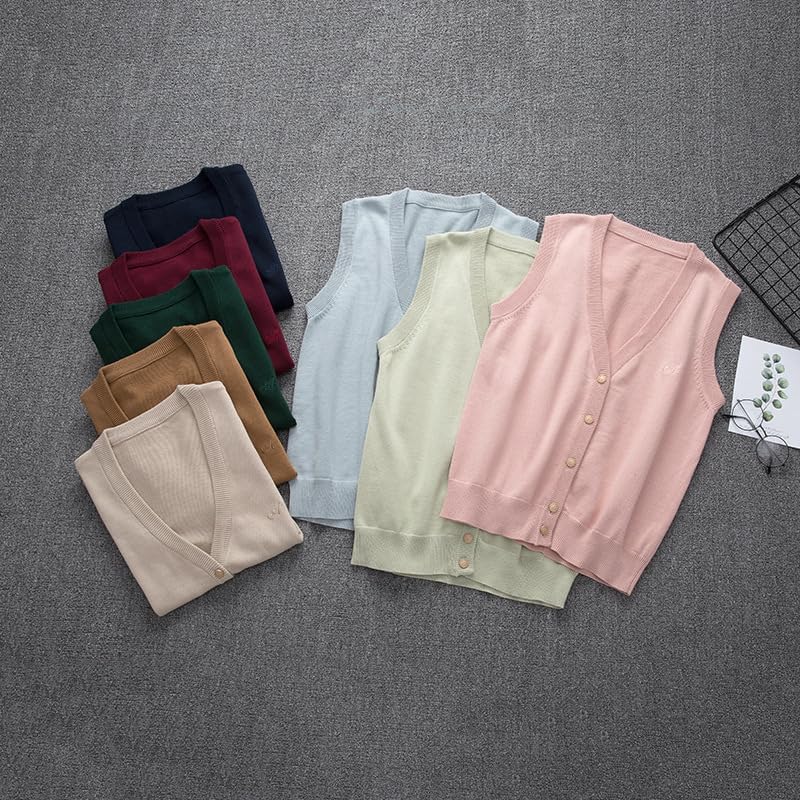 V Neck Sweater Vest for Women Trendy Sleeveless Cardigan Solid Color Button Down Knitted Tank Tops - Image 6