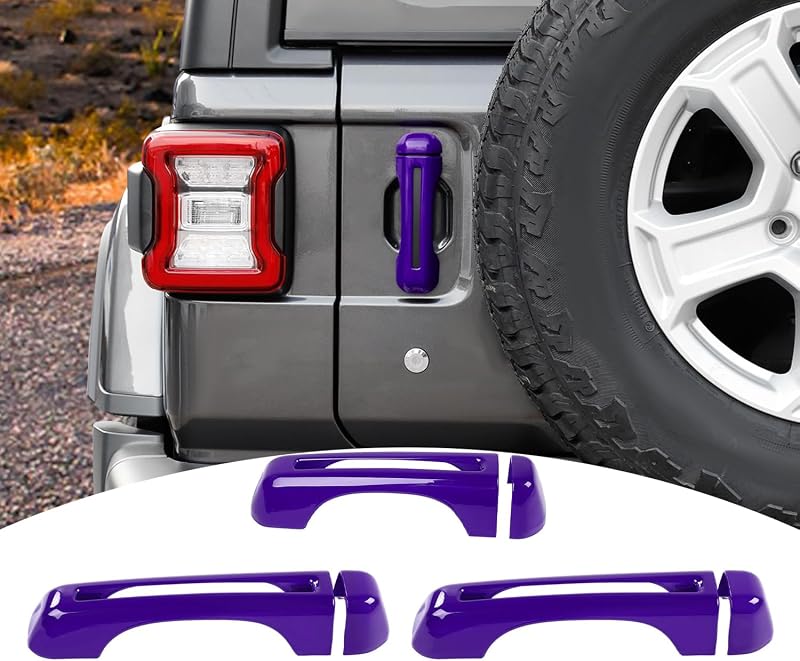 Capa de acabamento da maçaneta da porta traseira PDKLIN para Jeep Wrangler JL JLU 2 portas, roxa – Conjunto com 3 peças