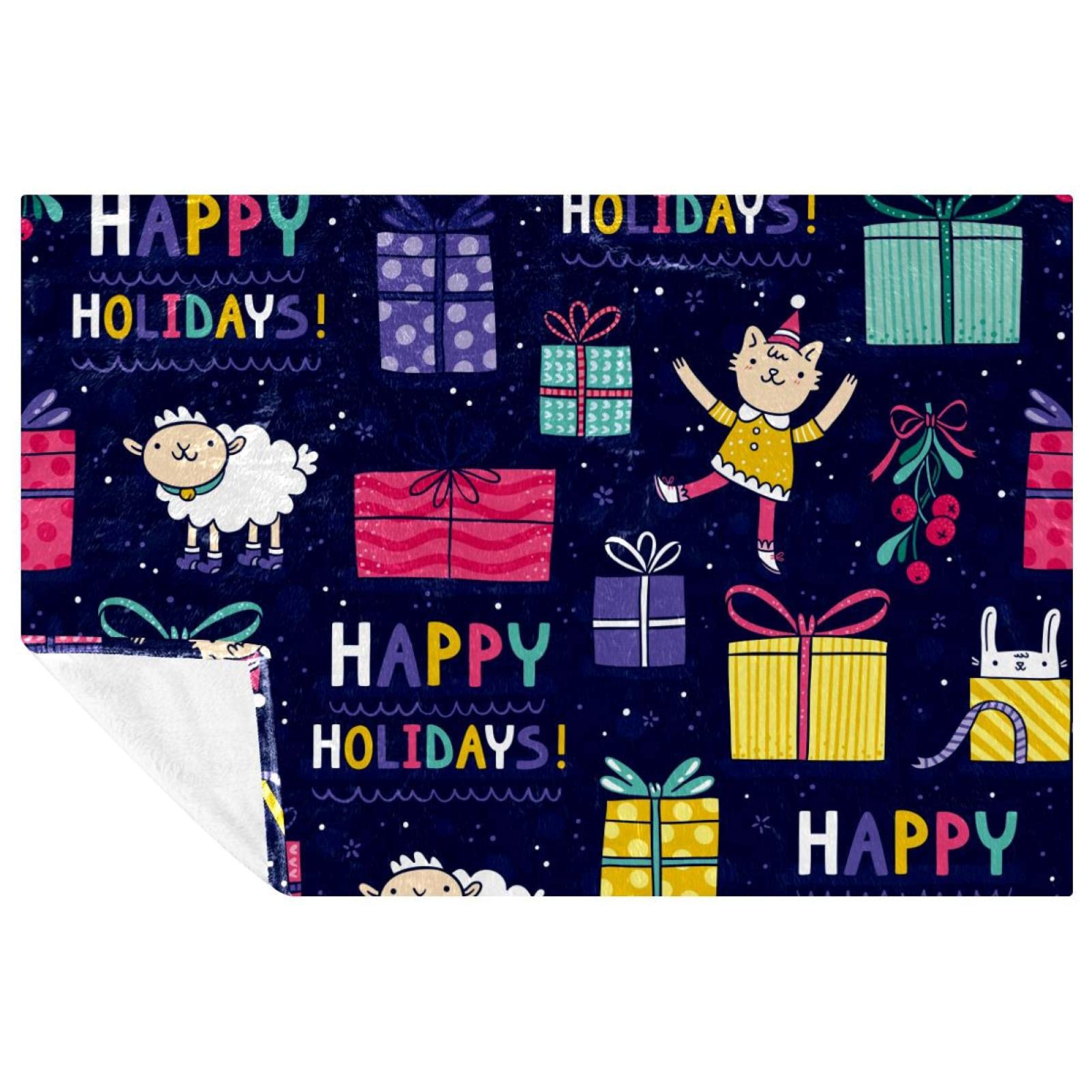 Couverture douce motif moutons Happy Holidays 150x100 cm pour des moments cocooning