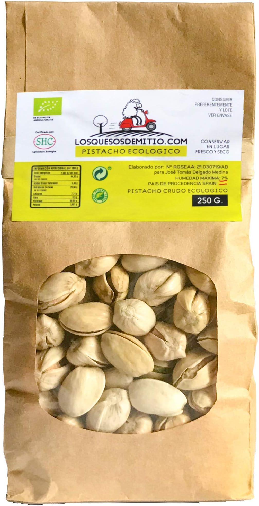 Pistachio Nuts Organic with Premium Quality from Spain (250g of raw Whole Organic Pistachios, Unsalted, Natural, Healthy and eco-Friendly), from Losquesosdemitio