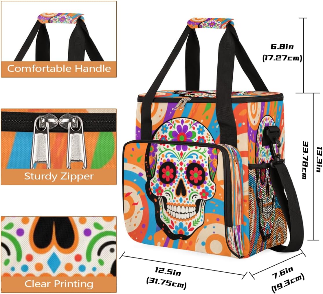 Floral Skull Portable Coffee Maker Carrying Bag Compatible with Keurig K-Mini or K-Mini Plus - Travel Storage Tote with K-Cup Pod Pockets for Single Serve Coffee Brewer