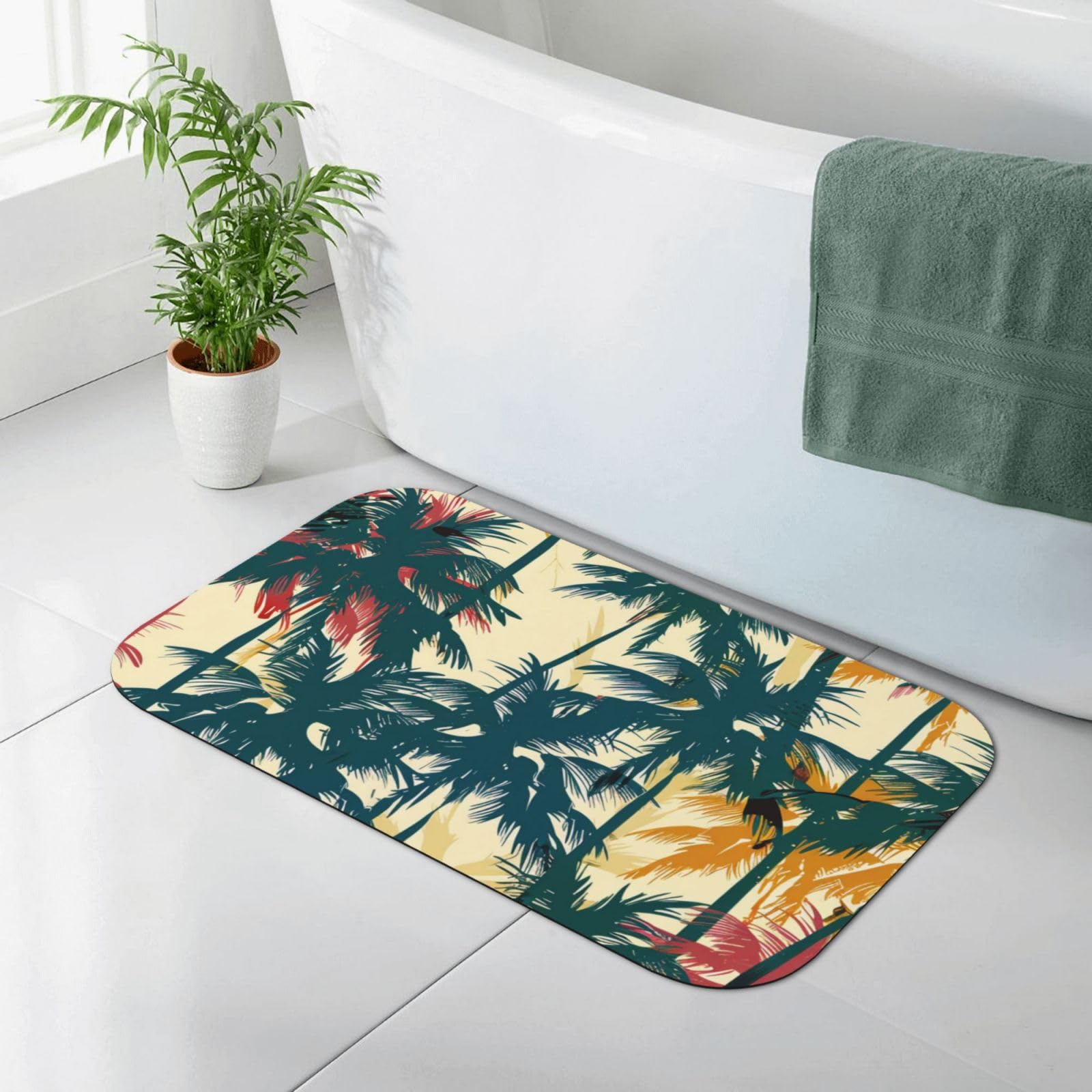 Tapis de bain palmier 80x50 cm antidérapant et absorbant pour salle de bain